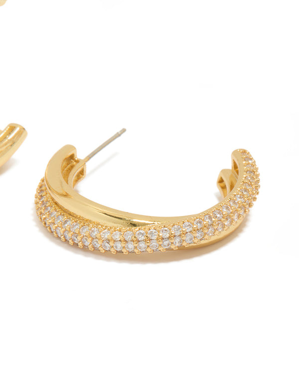 Gold Plated Cubic Zirconia Illusion Medium Hoop Earrings