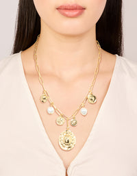Gold Plated Statement Circle Charm Chain Necklace - link has visual effect only