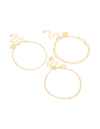 Crafted with gold plated cubic zirconia and chain bracelets in a 3-pack front view - link has visual effect only