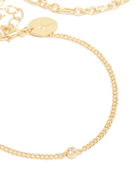 Designed with gold plated cubic zirconia and chain bracelets in a 3-pack close up view - link has visual effect only