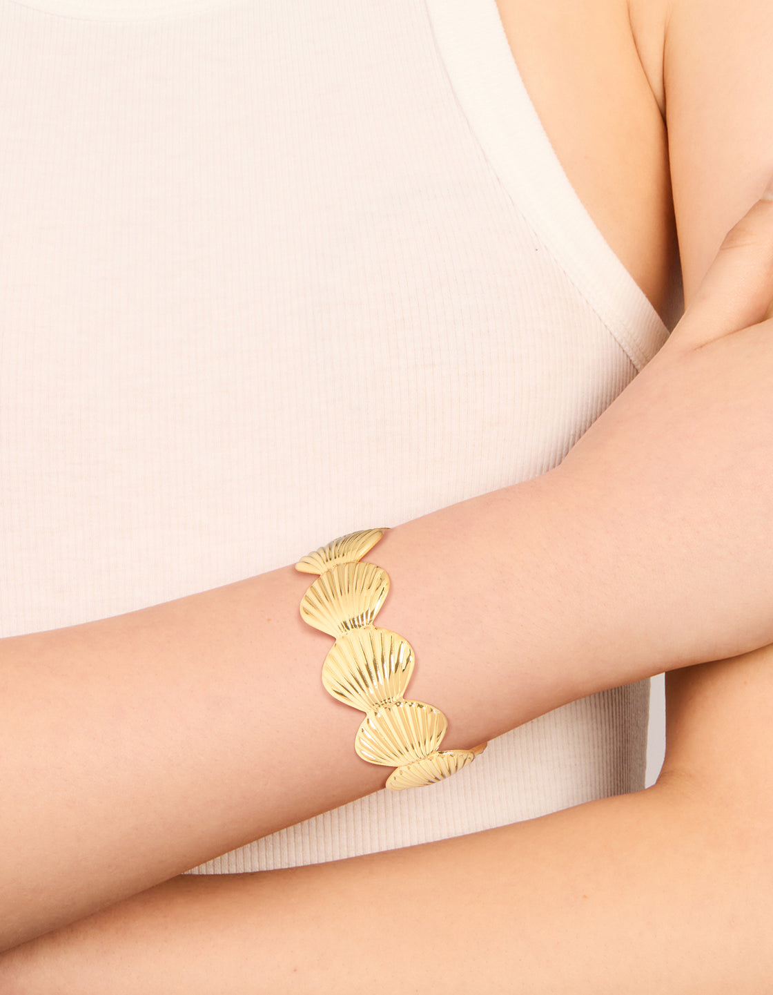 Gold Plated Shell Statement Wrist Cuff