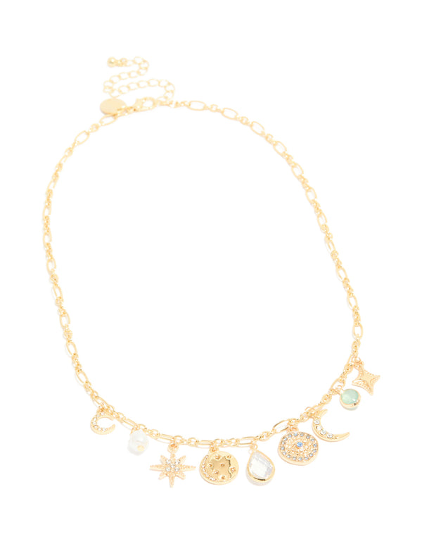 Gold Plated Celestial Charms Necklace