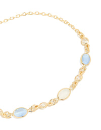 Gold Plated Blue & White Oval Cubic Zirconia Toggle Bracelet - link has visual effect only