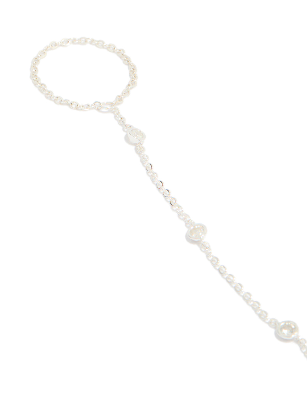 Crafted from silver plated material this cubic zirconia hand chain bracelet offers refined styling close up view
