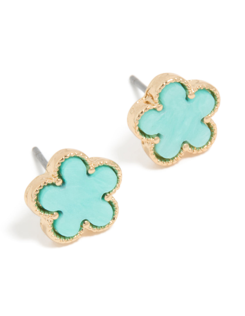 Gold Aqua Acrylic Flower Stud Earrings