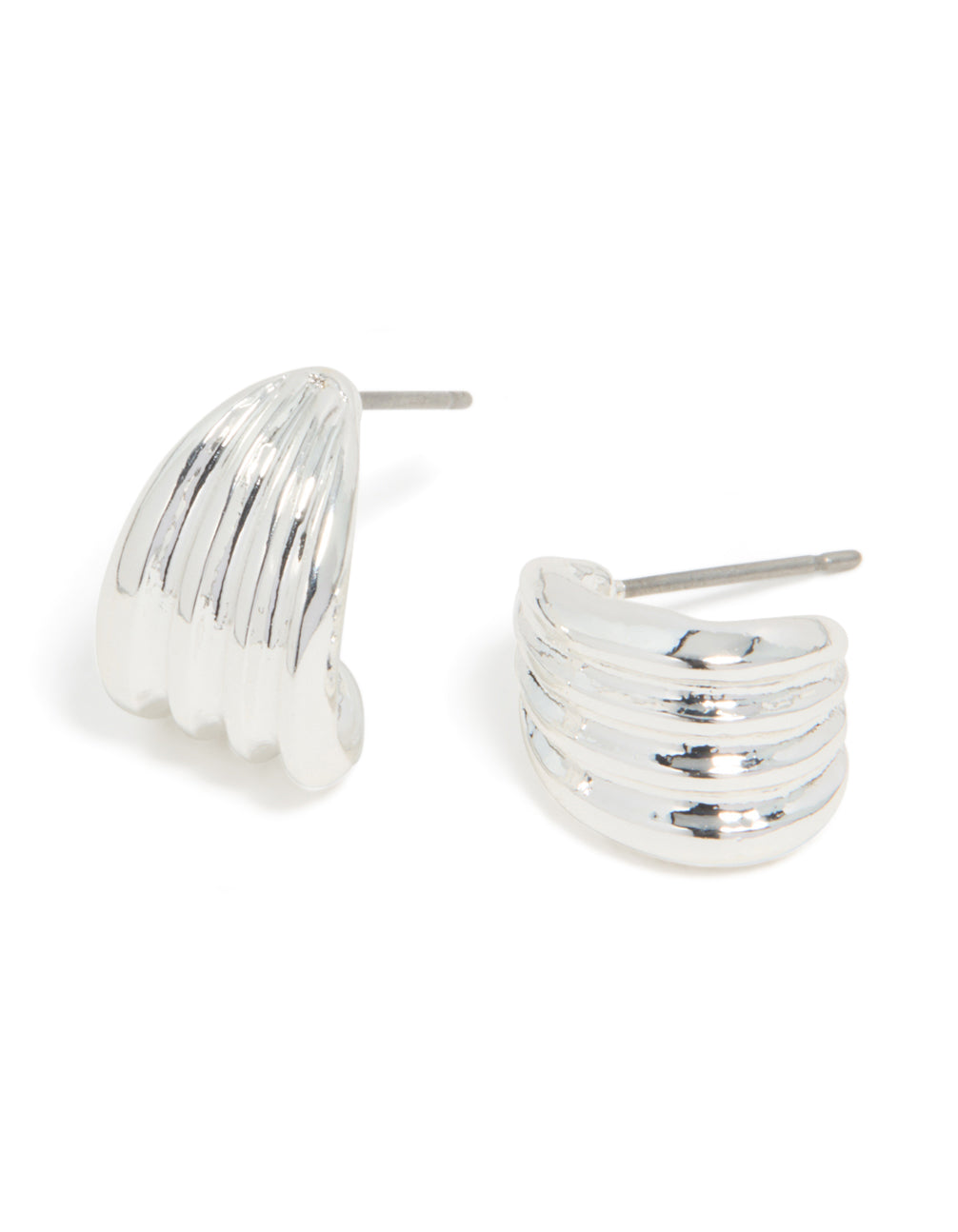 Silver Ribbed Stud  Earrings