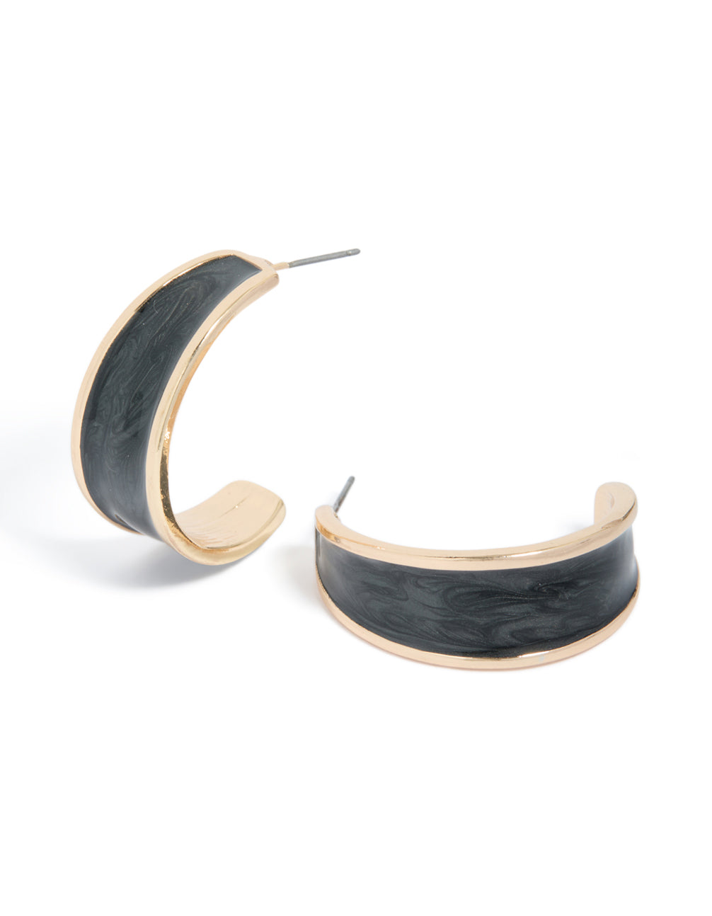 Gold Black Marble Inlay Hoop Earrings