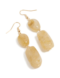 Gold Rectangular Neutral Beaded Drop Earrings - link has visual effect only
