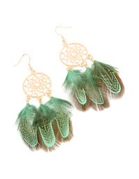 Gold Dream Catcher Feather Drop Earrings - link has visual effect only
