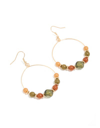 Gold Brown & Green Beaded Drop Earrings - link has visual effect only