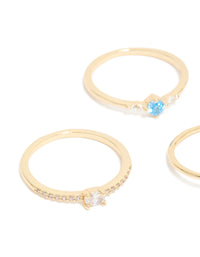 Crafted from gold plated material, these cubic zirconia and evil eye rings 5-pack showcase crystal accents detail view - link has visual effect only