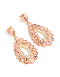 Gold Pink & Clear Diamante Elegant Pear Drop Earrings - link has visual effect only