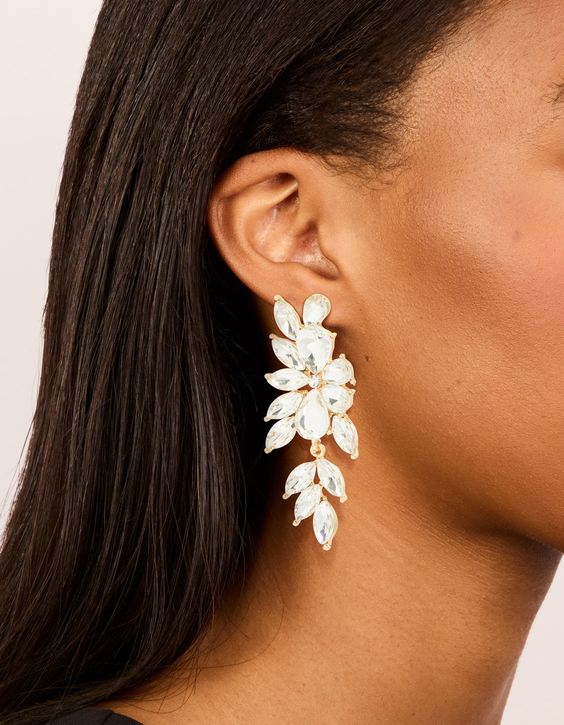 Gold Diamante Chunky Floral Drop Earrings