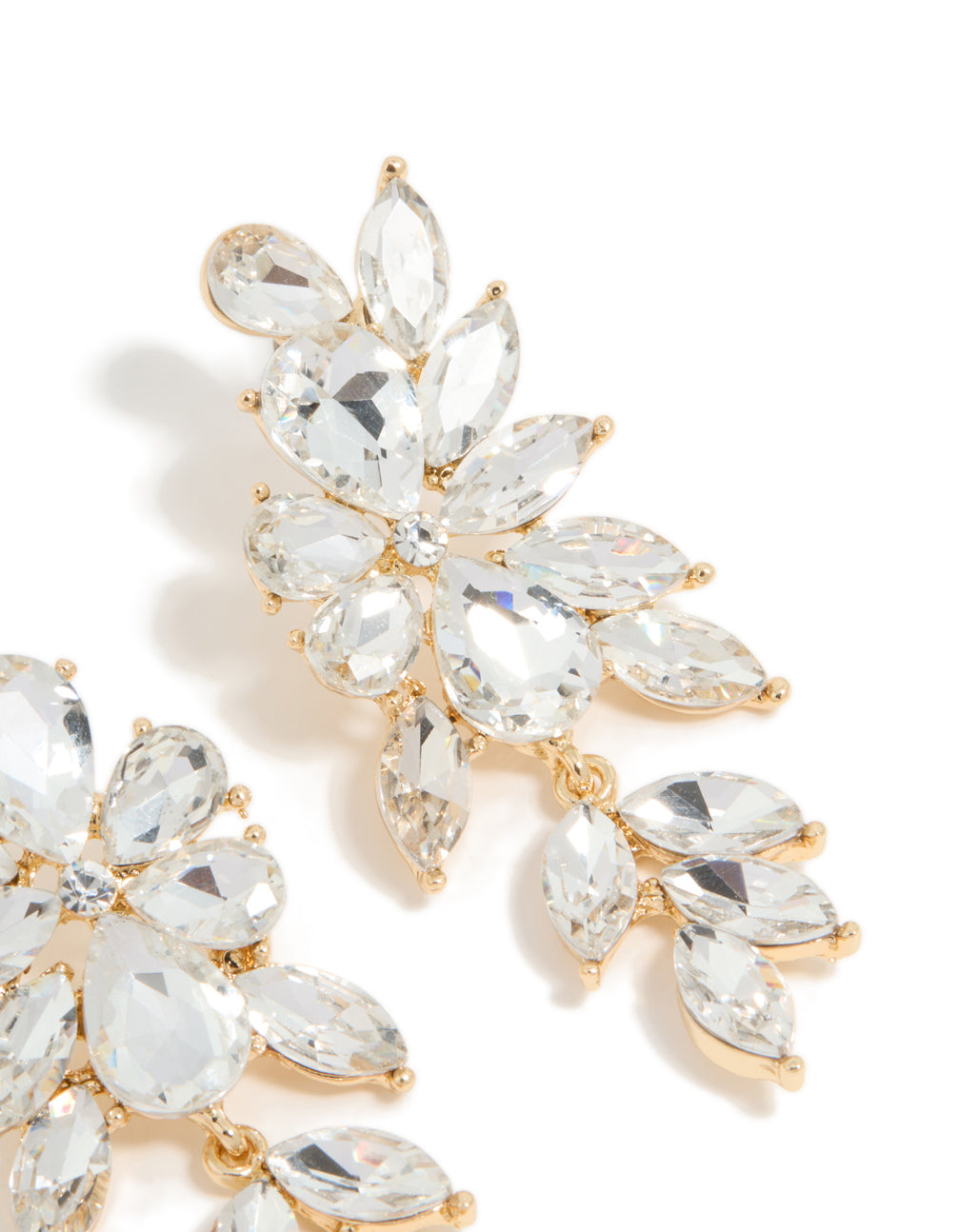 Crafted with gold diamante chunky floral drop earrings in statement style post detail view