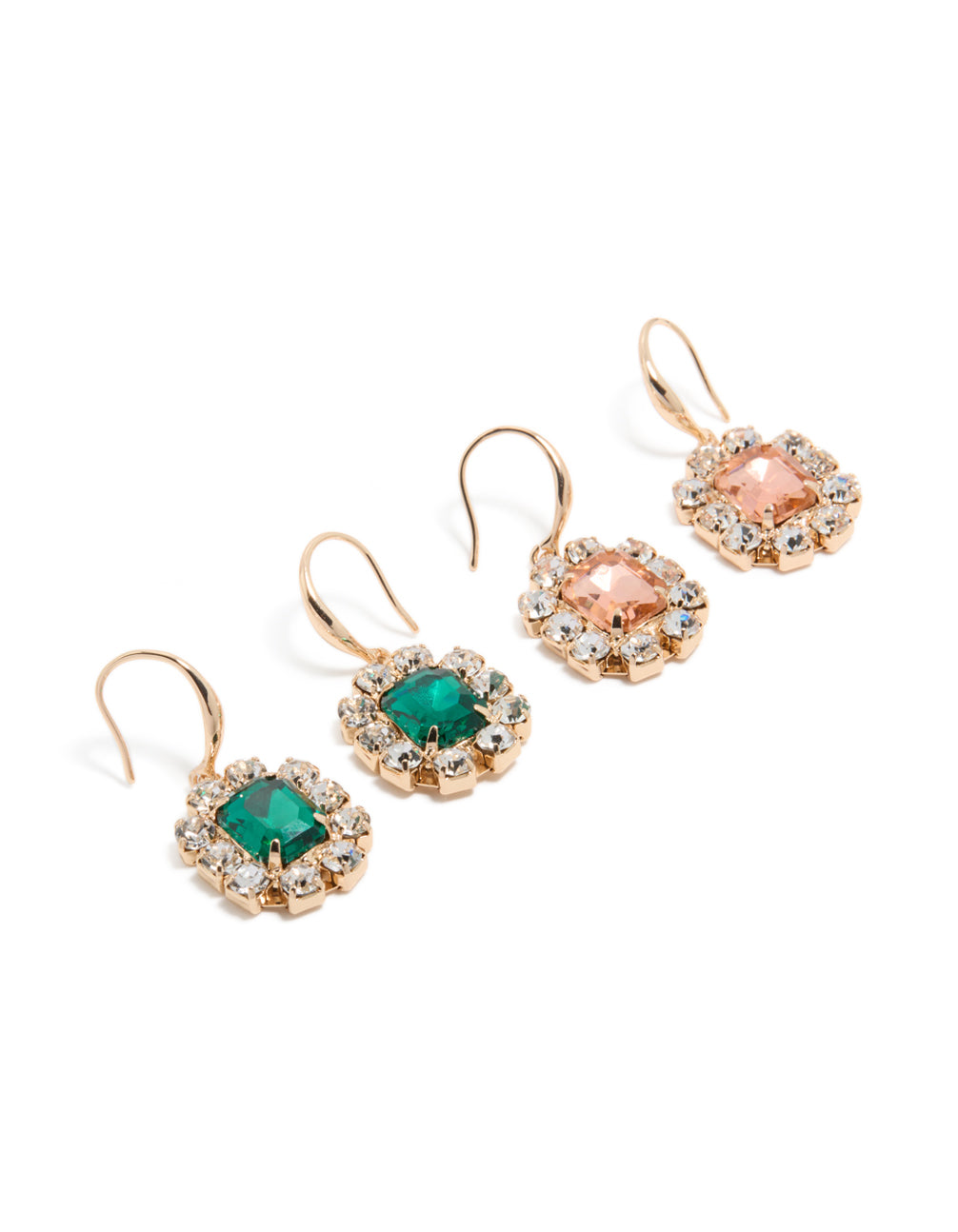 Gold Pink & Green Diamante Dainty Huggie Earrings 2-Pack