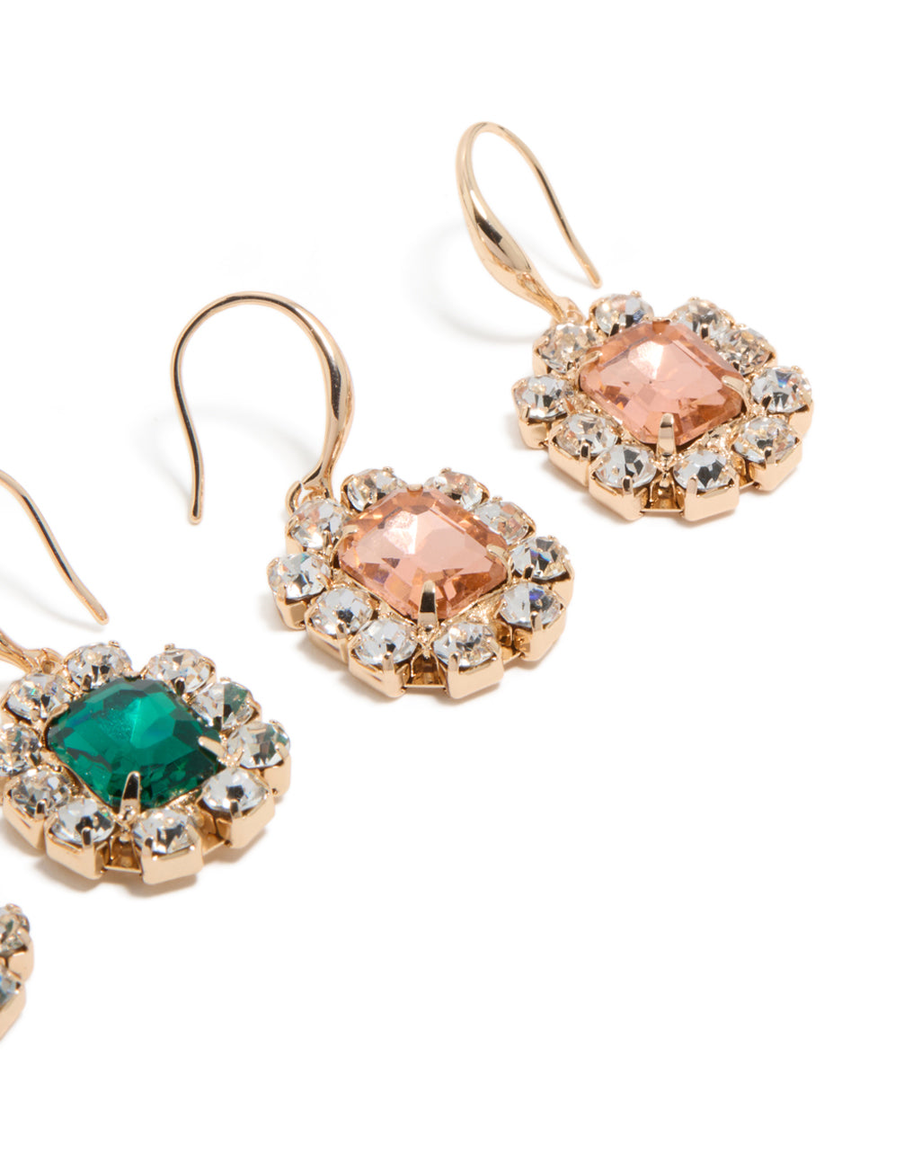Gold Pink & Green Diamante Dainty Huggie Earrings 2-Pack