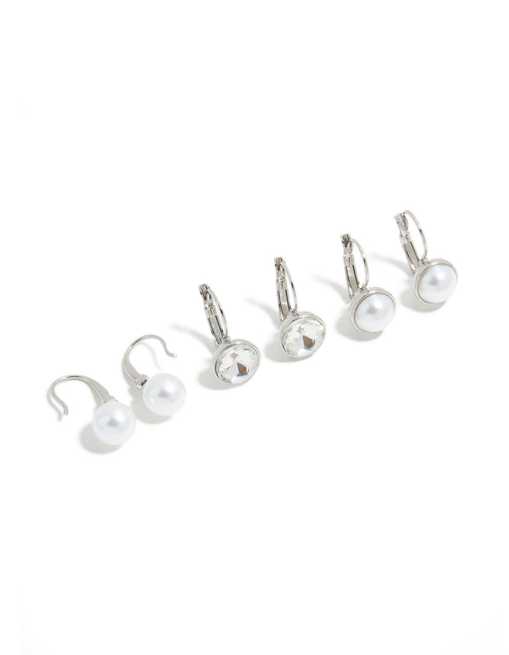 Silver Diamante & Pearl Huggie Earrings 3-Pack