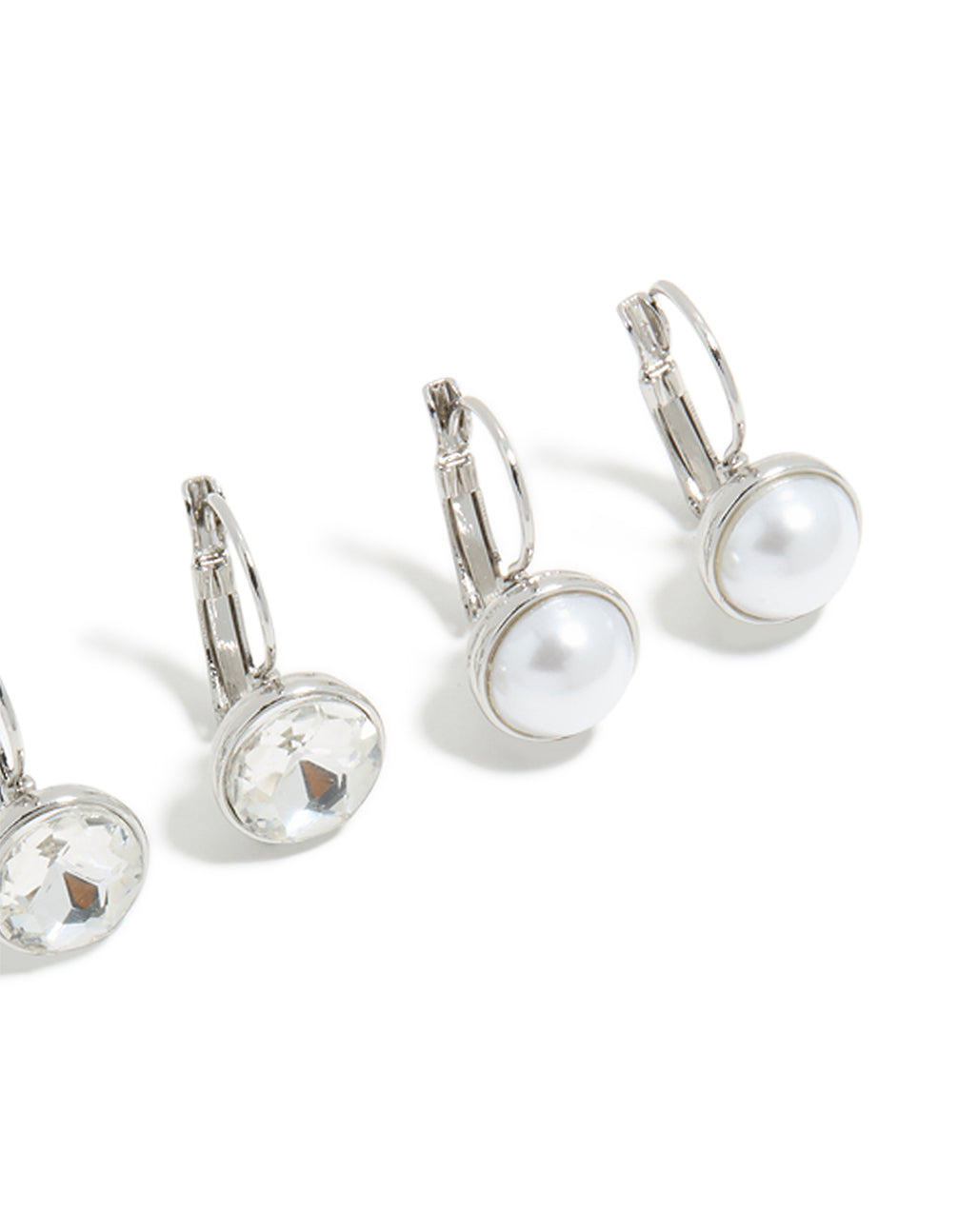 Silver Diamante & Pearl Huggie Earrings 3-Pack