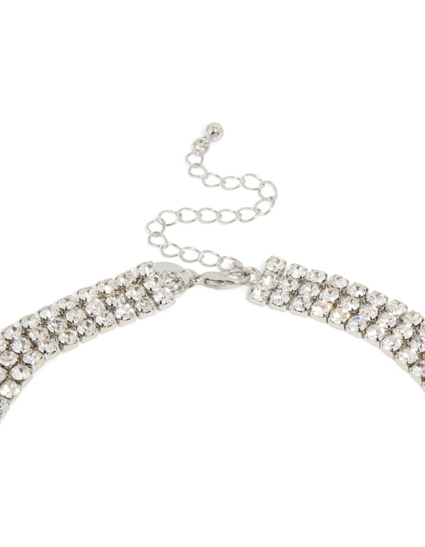 Silver Diamante Tennis Triple Layered Necklace