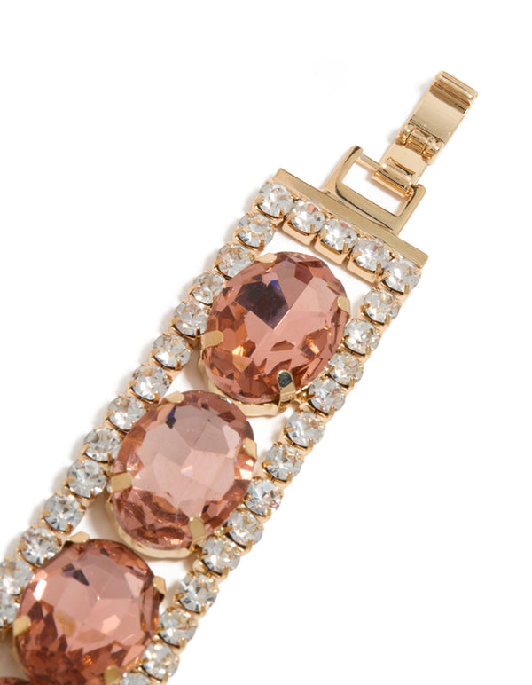 Silver Pink & Clear Diamantes Bracelet