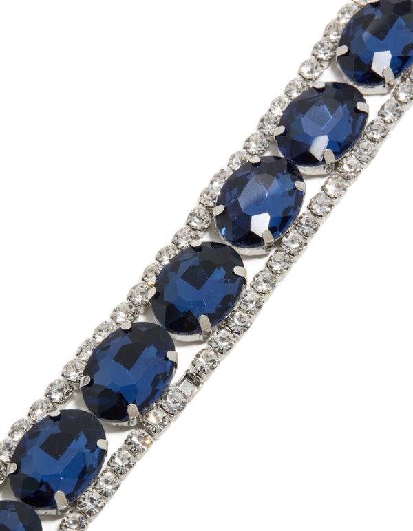 Silver Blue Large Diamantes Bracelet