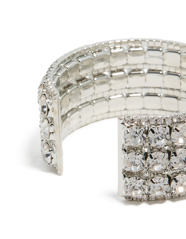 Silver Radiant Diamantes  Large Wrist Cuff