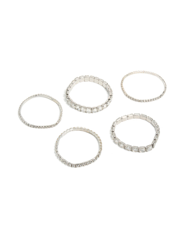 Silver Shimmer Diamante Stretch Bracelets 5-Pack