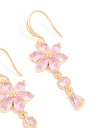 Gold Pink Cubic Zirconia Flower Hook Earrings - link has visual effect only