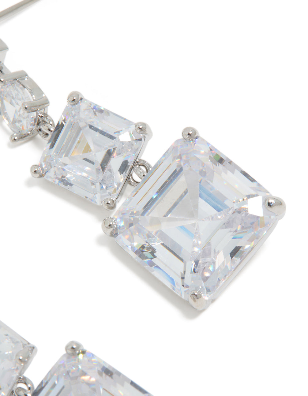 Silver Cubic Zirconia Square Drop Earrings