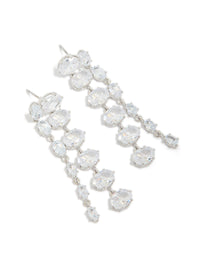 Silver Cubic Zirconia Oval Layered Drop Earrings - link has visual effect only