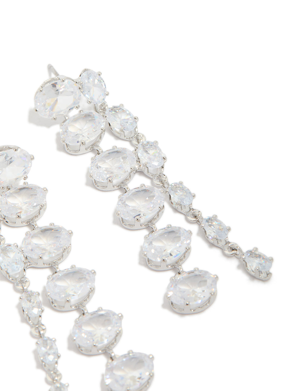 Silver Cubic Zirconia Oval Layered Drop Earrings