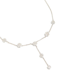Silver Cubic Zirconia Mini Floral Y Necklace - link has visual effect only