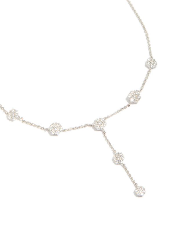 Silver Cubic Zirconia Mini Floral Y Necklace