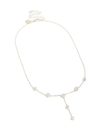 Silver Cubic Zirconia Mini Floral Y Necklace - link has visual effect only
