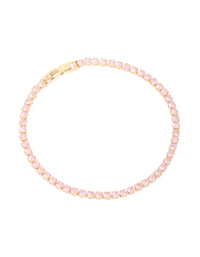 Gold Pink Cubic Zirconia Dainty Tennis Bracelet - link has visual effect only