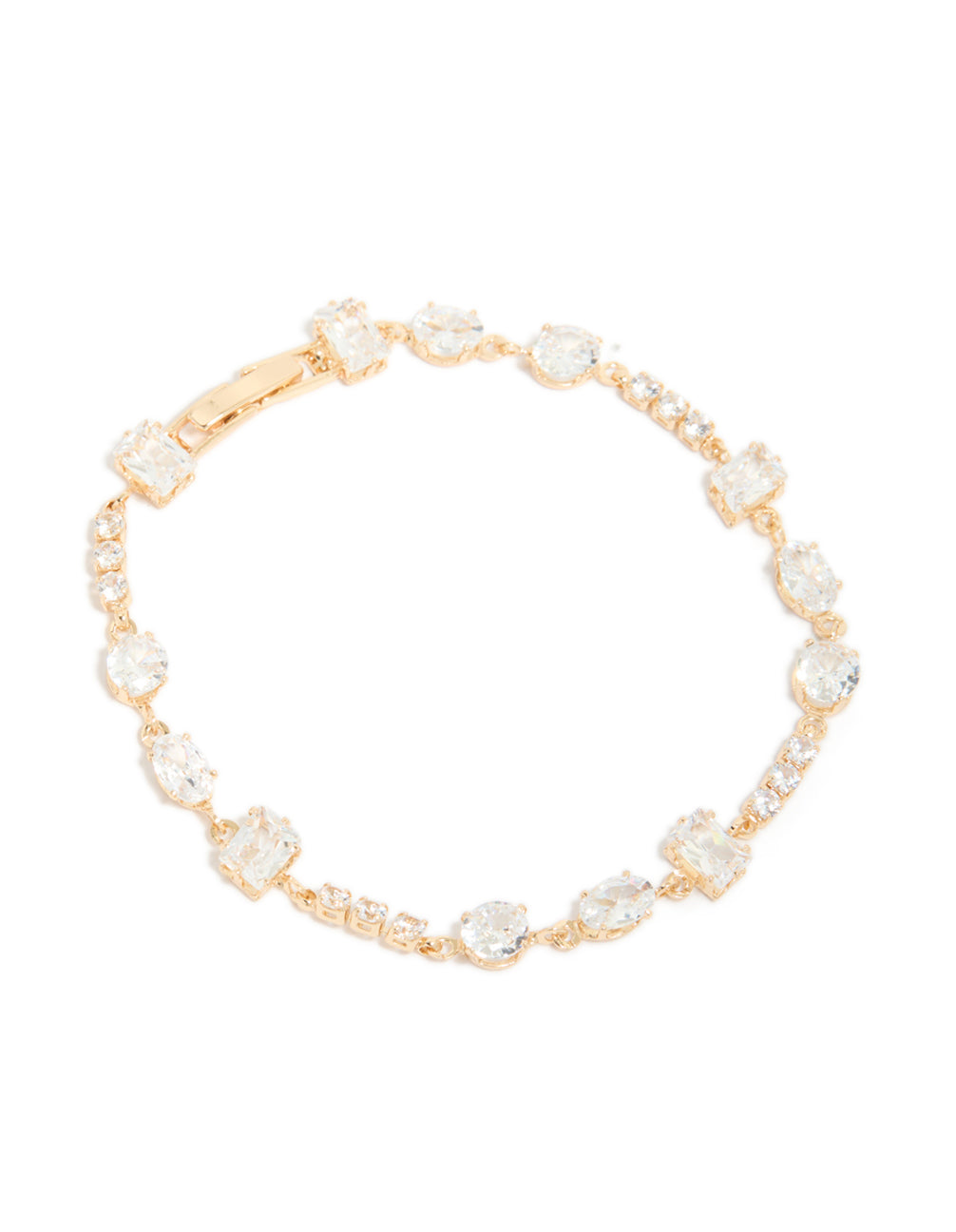 Gold Rectangle & Circle Cubic Zirconia Tennis Bracelet