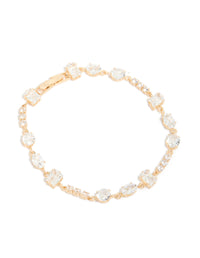 Gold Rectangle & Circle Cubic Zirconia Tennis Bracelet - link has visual effect only
