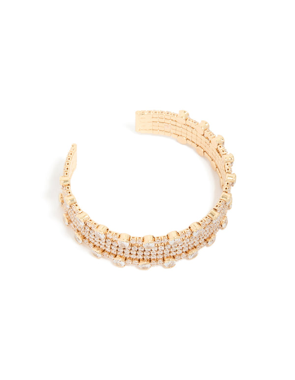 Gold Mini Bezel Set Cubic Zirconia Wrist Cuff