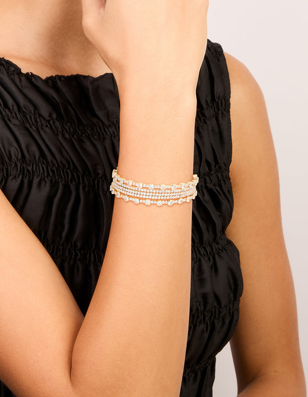 Gold Mini Bezel Set Cubic Zirconia Wrist Cuff