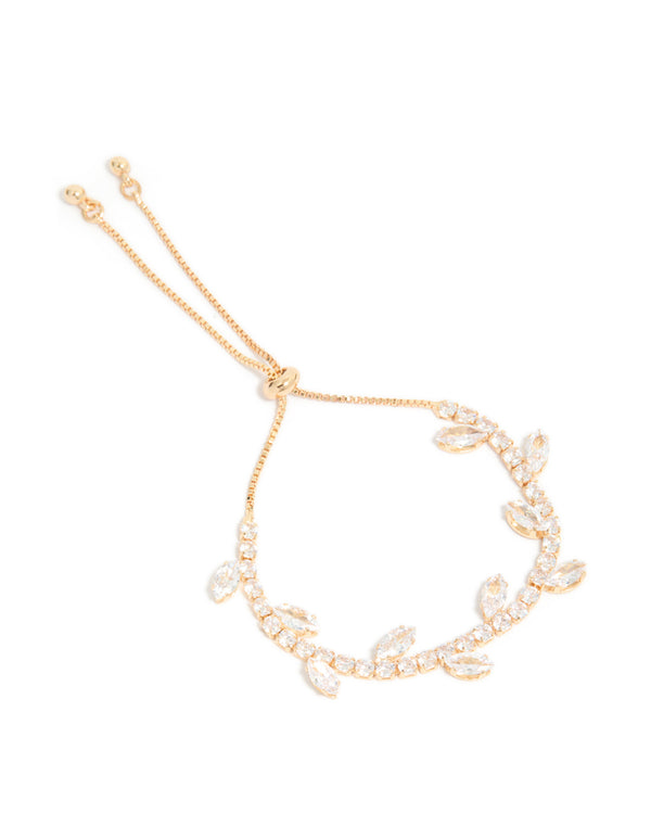 Gold Cubic Zirconia Marquise Vine Toggle Bracelet