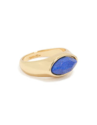 Crafted from gold plated material, this chunky ring with blue and white moody stone side detail view - link has visual effect only