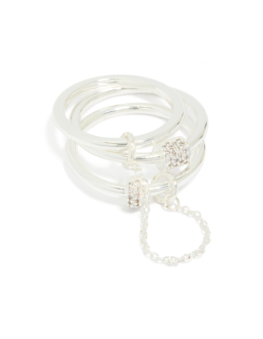 Silver Plated Cubic Zirconia Loop Linked Stacking Ring Set