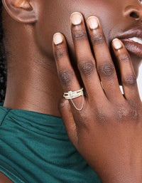 Silver Plated Cubic Zirconia Loop Linked Stacking Ring Set - link has visual effect only