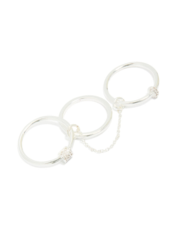 Silver Plated Cubic Zirconia Loop Linked Stacking Ring Set
