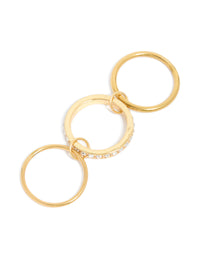 Explore a waterproof gold plated stainless steel mini loop stacking ring with cubic zirconia crystals and statement style side detail view - link has visual effect only