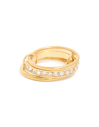 Presenting a waterproof gold plated stainless steel mini loop stacking ring featuring cubic zirconia crystals in statement style close up view - link has visual effect only