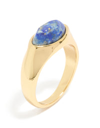 Gold Plated Blue & White Moody Stone Ring - link has visual effect only