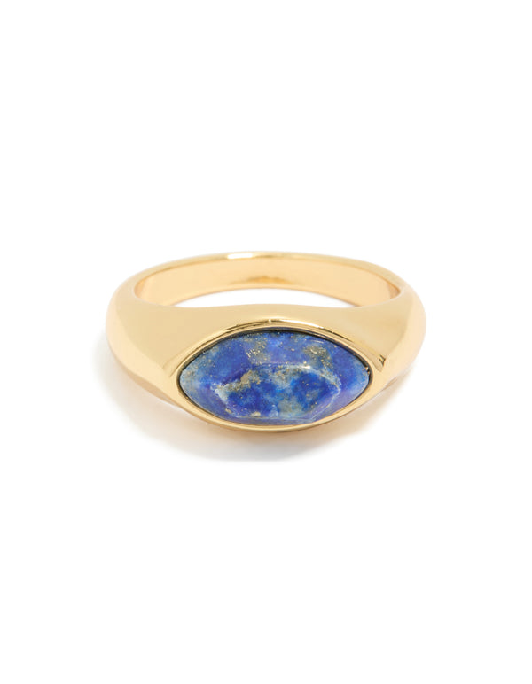 Gold Plated Blue & White Moody Stone Ring