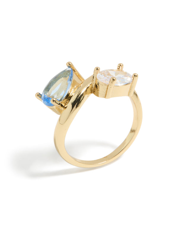 Gold Plated Clear & Blue Cubic Zirconia Ring