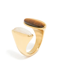 Crafted from waterproof gold plated stainless steel, this open double stone ring in statement style side detail view - link has visual effect only